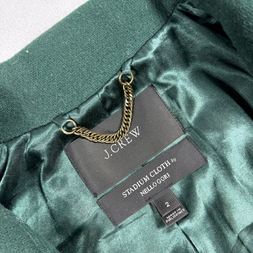 J Crew Stadium Cloth Coat Women 2 Nello Gori Wool Zip Hunter Green Quiet Luxury - Picture 7 of 10